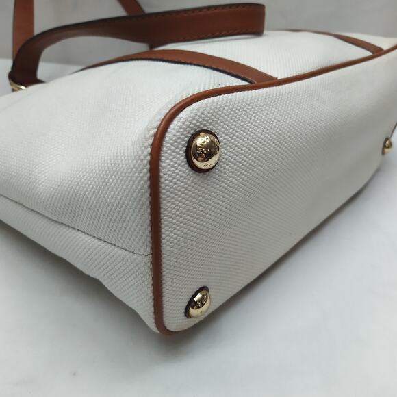 Michael Kors Jet Set Ivory Canvas Leather Trim Double Handles Tote Bag - Picture 8 of 16